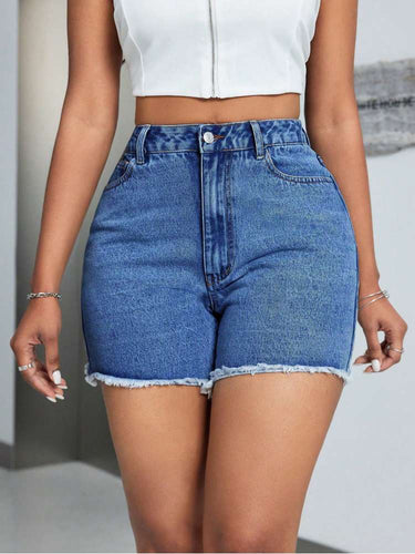 Solid Color Cotton Buckle Shorts