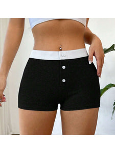 Colorblock Button Bodycon Shorts