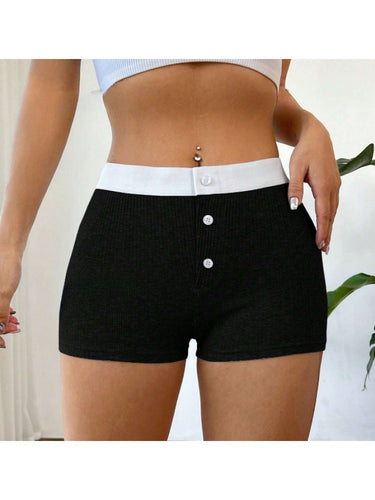 Colorblock Button Bodycon Shorts