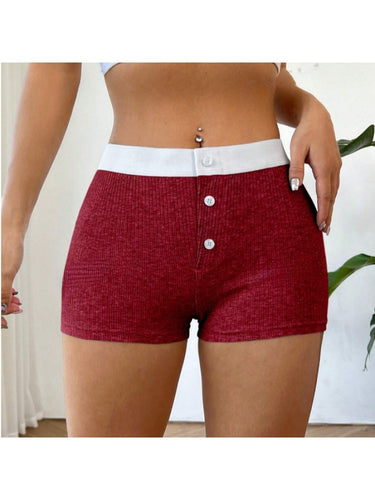 Colorblock Button Bodycon Shorts