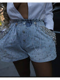 Embellished Wide Leg Denim Shorts