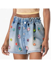 Load image into Gallery viewer, Multicolor Rhinestone Denim Shorts