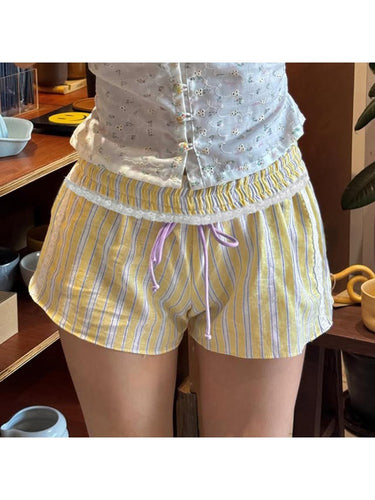 Lace Stripe Casual Shorts