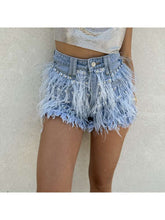 Load image into Gallery viewer, Tassel Feather Denim Shorts