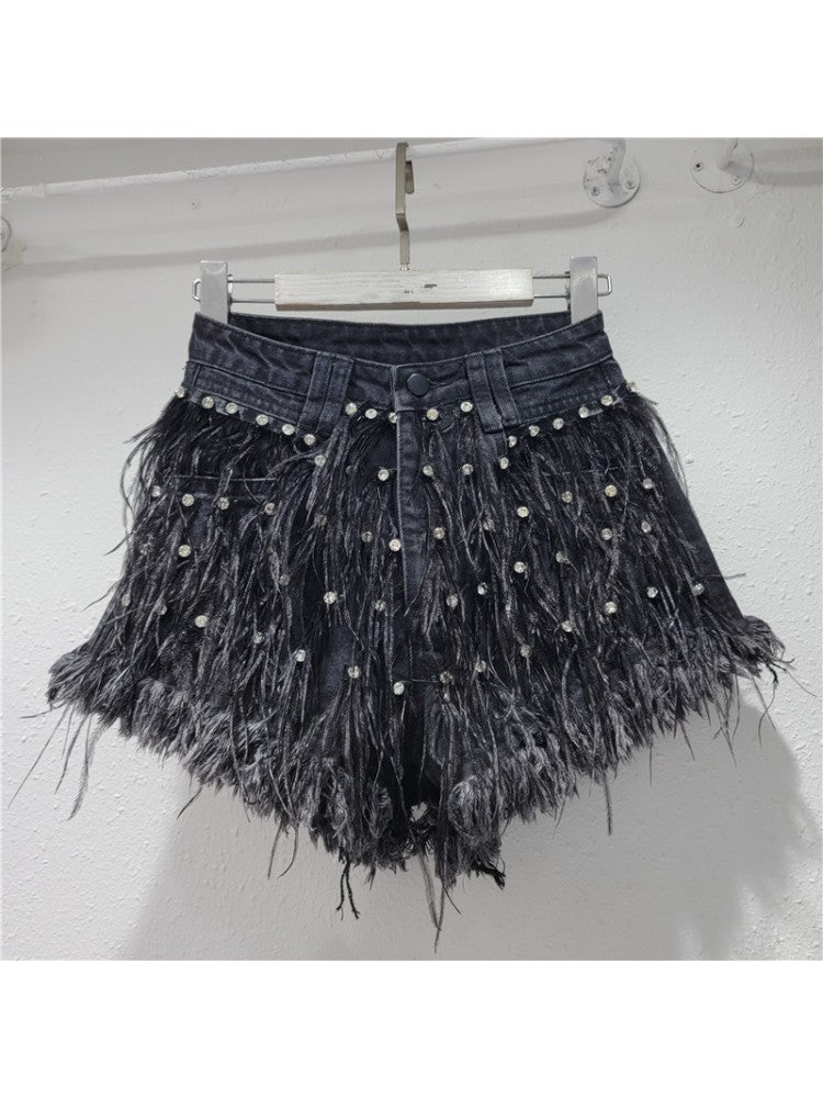 Tassel Feather Denim Shorts
