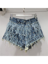 Load image into Gallery viewer, Tassel Feather Denim Shorts
