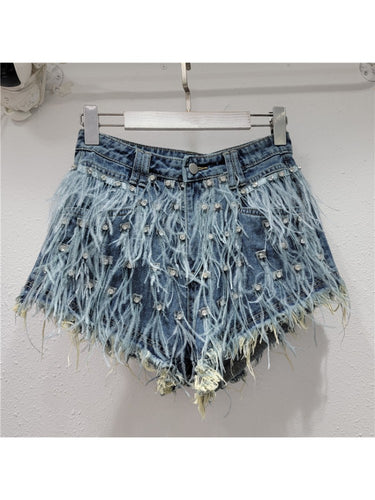 Tassel Feather Denim Shorts