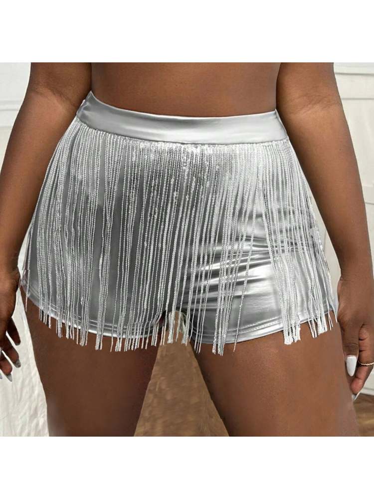 Metallic Elastic Waist Bodycon Shorts