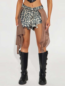 Leopard Ribbon Denim Shorts