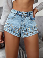 Load image into Gallery viewer, Rivet Distressed Low Waist Denim Shorts