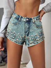 Load image into Gallery viewer, Rivet Distressed Low Waist Denim Shorts