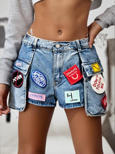 Load image into Gallery viewer, Embroidered Badge Denim Shorts