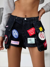 Load image into Gallery viewer, Embroidered Badge Denim Shorts