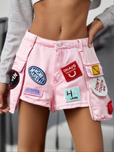 Load image into Gallery viewer, Embroidered Badge Denim Shorts