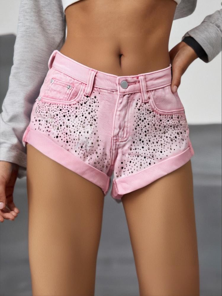 Rhinestone Low Waist Denim Shorts