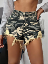 Load image into Gallery viewer, Camouflage Ripped Hem Denim Shorts