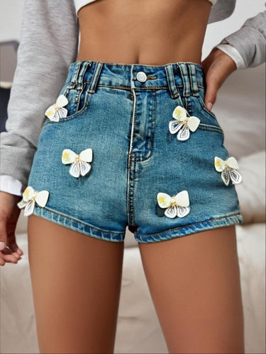 Bow Patchwork Denim Shorts