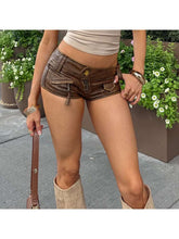 Load image into Gallery viewer, Zipper Low Waist Leather Shorts