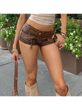 Zipper Low Waist Leather Shorts